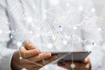 medical on hospital background, medical technology network concept