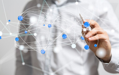 Global network. Blockchain. 3D illustration. Neural networks and artificial intelligence. Abstract