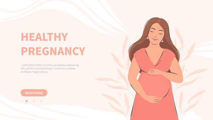 Pregnant woman, future mom. Pregnancy banner. Vector illustration.