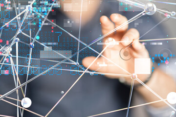 Neural network 3D illustration. Big data and cybersecurity
