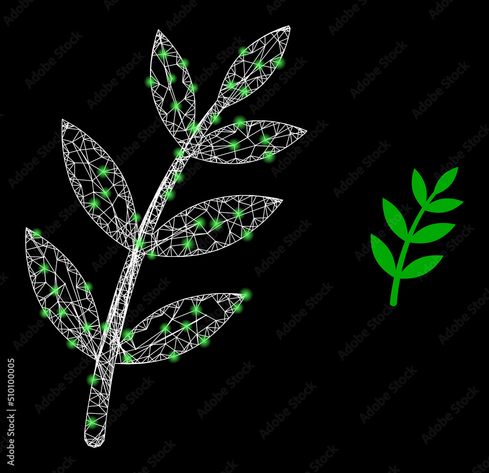 Poster crossing mesh flora plant framework icon with lightspots. illuminated vector constellation is create