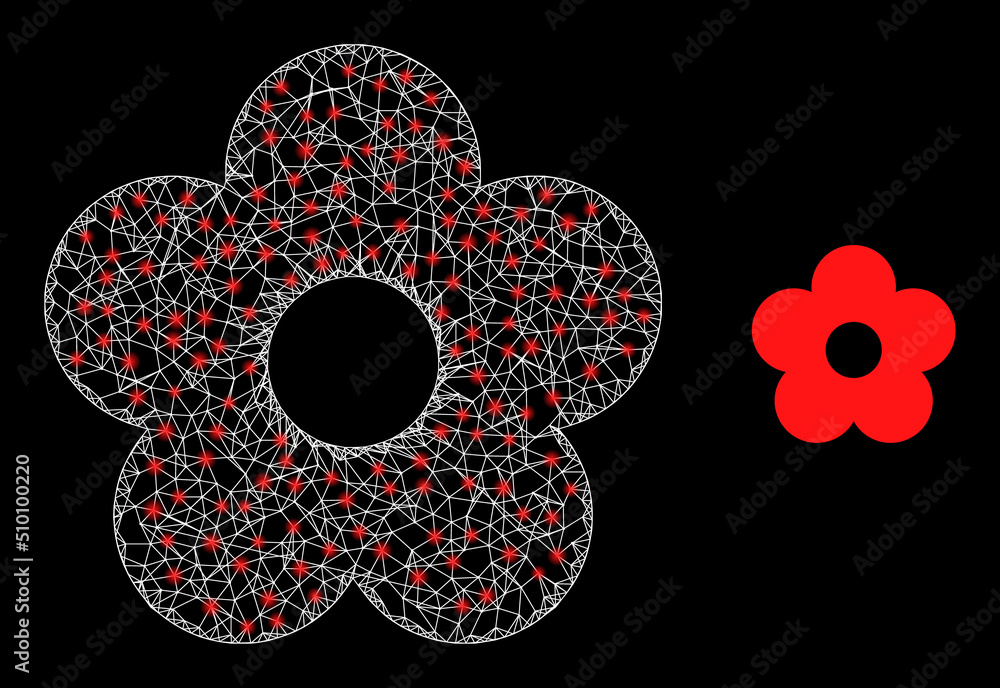 Poster network flower carcass icon with light spots. illuminated vector constellation is created from flowe