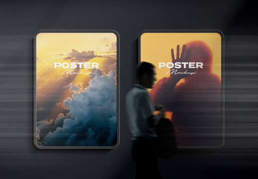 Dark Outdoor Light Box Wall Posters Mockup