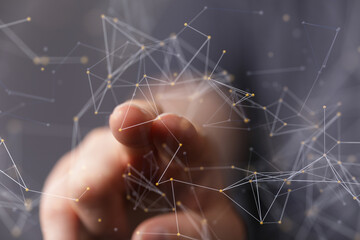 Abstract network of physical devices on the Internet using a network connection with statistics numbers 3d illustration