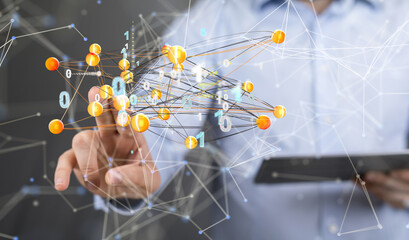 network holding in hand 3d connection data