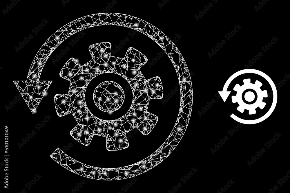 Poster network gear rotation carcass icon with light spots. illuminated vector model is created from gear r
