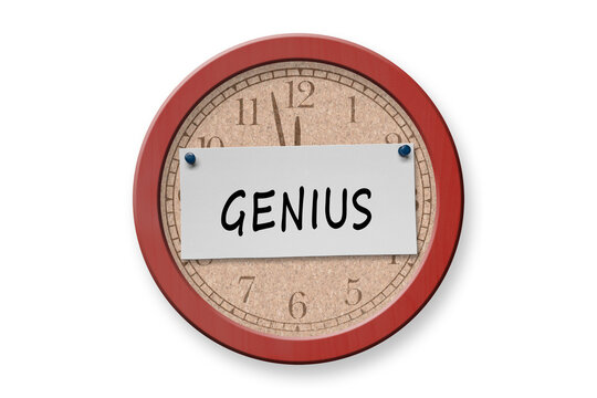 The word Genius on a clock bulletin board background.
