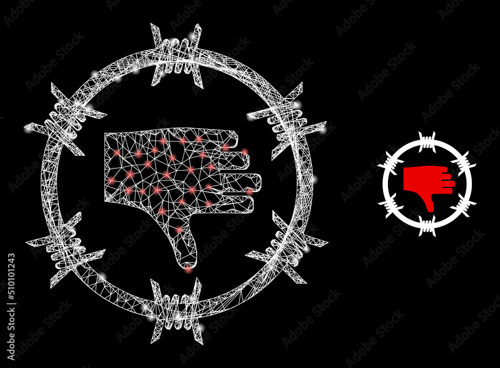 Poster crossing mesh genocide camp framework icon with light spots. illuminated vector model is created fro