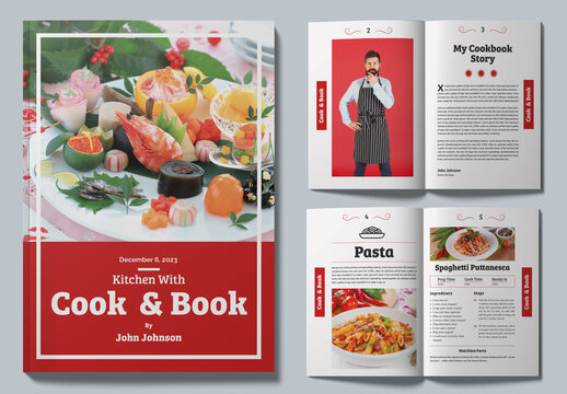 Cookbook Layout With Red & Black Accents