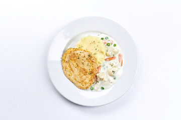 chicken with mashed potato and vegetables