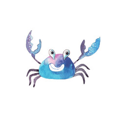 Cute watercolor crab, illustration on a white background