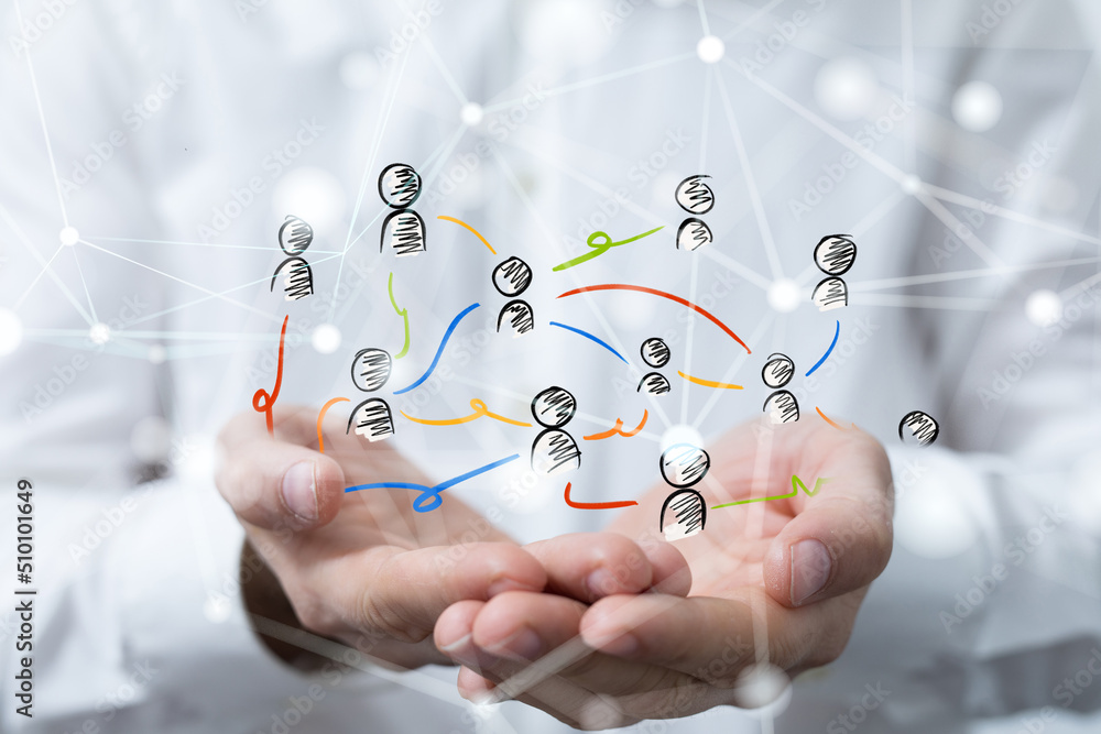 Poster Global network. Blockchain. 3D illustration. Neural networks and artificial intelligence. Abstract