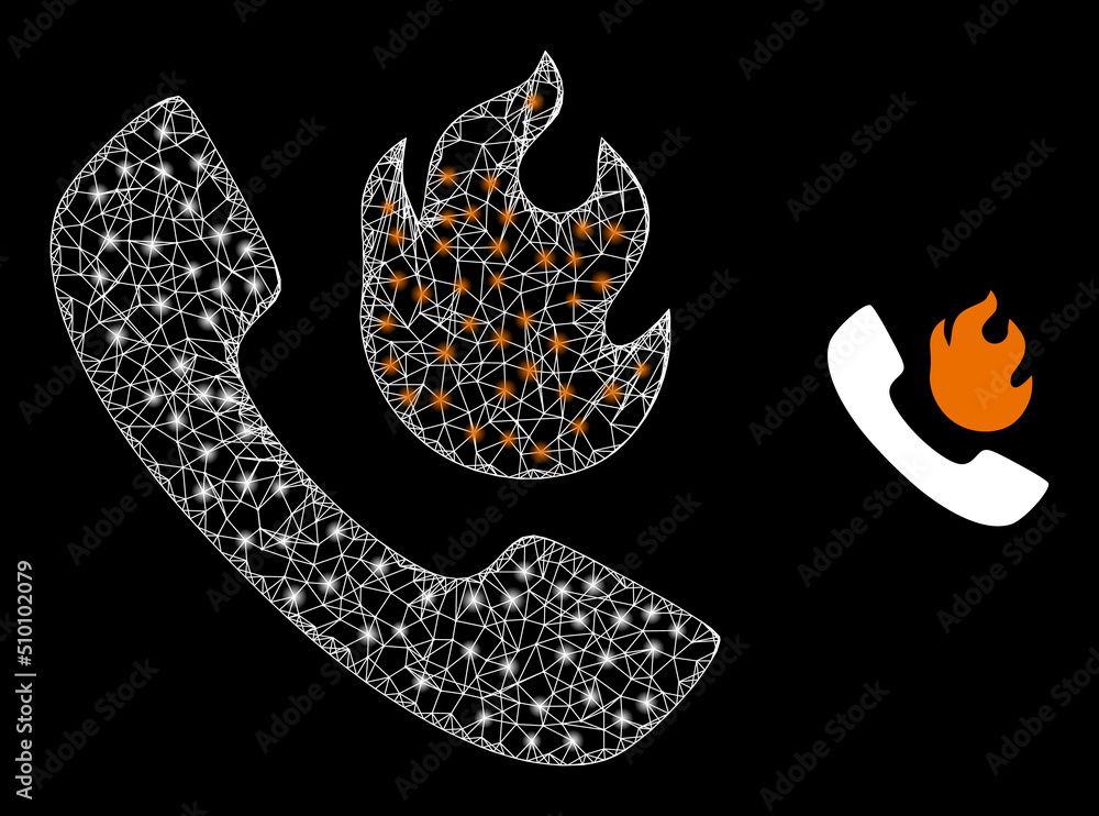 Poster crossing mesh hot call model icon with light spots. illuminated vector constellation based on hot ca