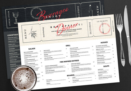Contemporary Food Menu Layout for Cafes Bar Restaurant