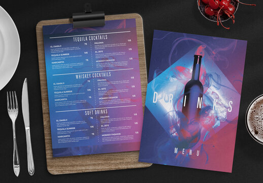 Drinks Menu Layout for Cocktail Bars & Nightclubs