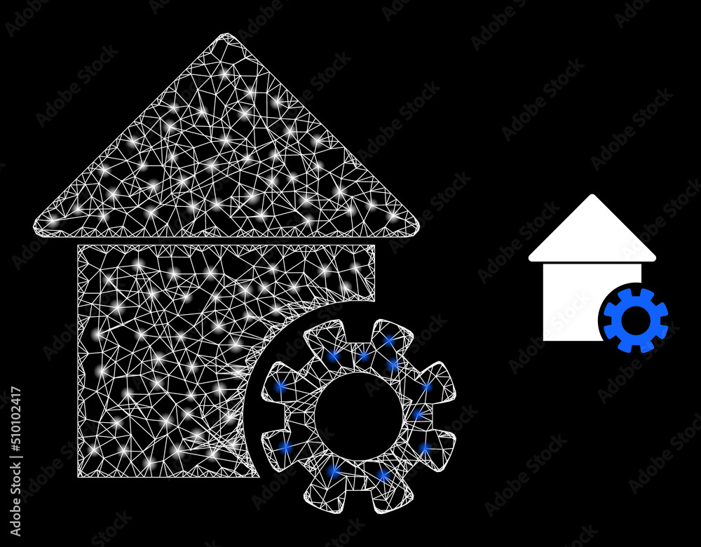Poster crossing mesh house options carcass icon with lightspots. illuminated vector model is created from h