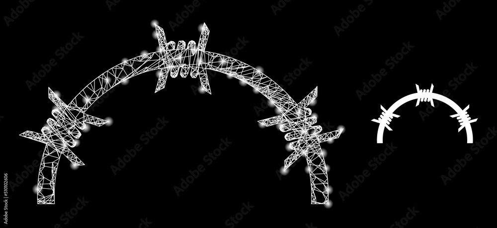 Poster net mesh jail dome carcass icon with light spots. illuminated vector model is created from jail dome
