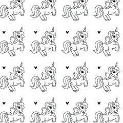 Simple pattern with unicorn. Outline horse patter for kids.