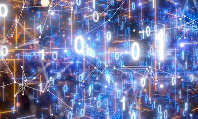 Obraz premium Neural network 3D illustration. Big data and cybersecurity