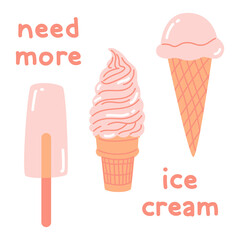 ice cream set. minimalist summer poster in flat style isolated image on white background