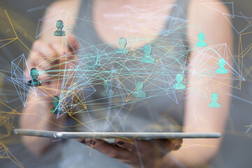 Global network. Blockchain. 3D illustration. Neural networks and artificial intelligence. Abstract