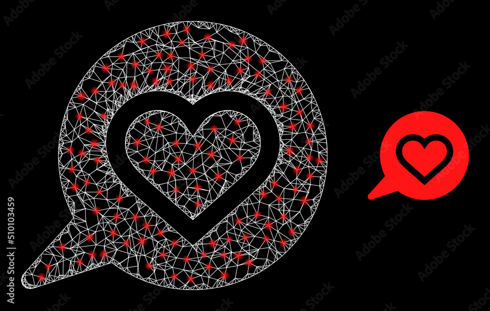 Poster net love heart message carcass icon with lightspots. illuminated vector constellation is created fro