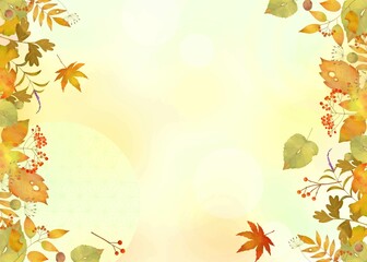 秋の紅葉した葉っぱのオシャレな北欧風ベクターフレームイラスト素材
