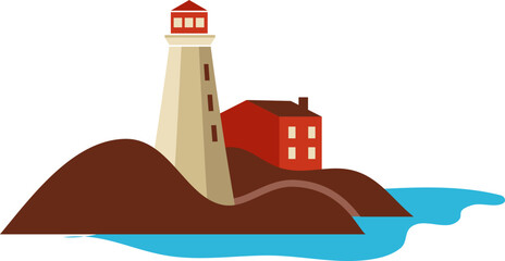 Beacon of Light / Lighthouse by the Sea Flat Illustration