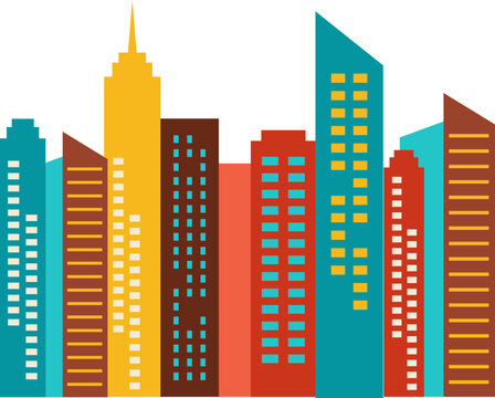 Modern Downtown Cityscape with Skyscrapers Flat Illustration