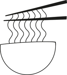 Obraz na płótnie Canvas Black and White Noodles Bowl Icon / Logo Template Line Art Illustration