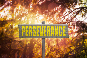 Motivational Perseverance sign on sunny nature background.