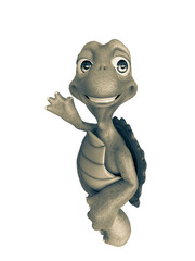 turtle cartoon doing yoga saying hello