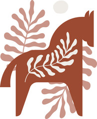 Abstract Boho illustration of Horse Silhouette in Simple Scandinavian Style with Botanical Elements © Marina Zlochin