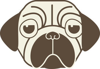 Cute Pug Dog Head Black and White Illustration