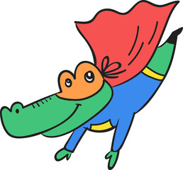 Cute Crocodile / Alligator Superhero Cartoon Character Illustration