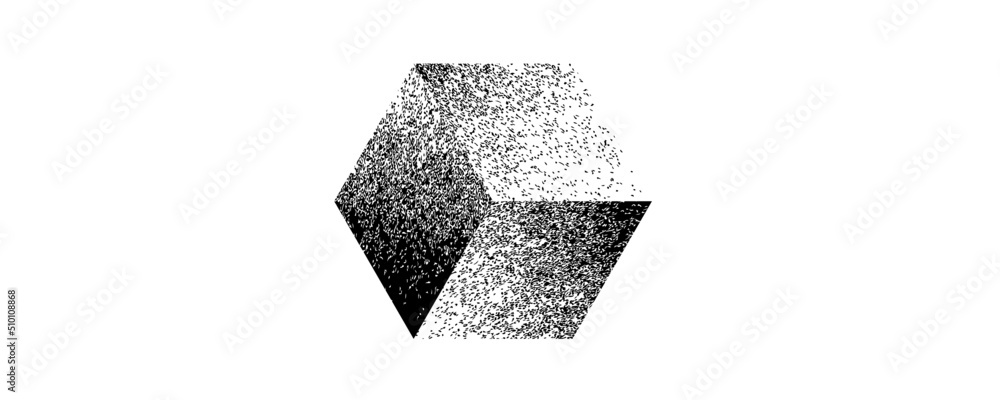 Fototapete Noise destroyed cube logo . Trendy grainy shapes . Graph print texture .Spray effect .Grunge texture . Distressed element .vector hexagon.