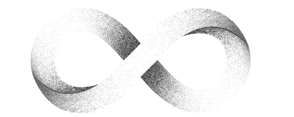 Distress basic geometric shape design . Noise dispersion infinity logo . Spray effect .Grunge, grainy, gritty texture . Distressed element .vector - obrazy, fototapety, plakaty