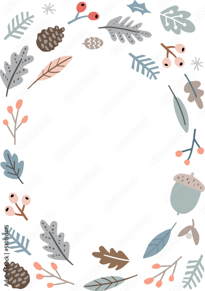 Wall mural pine cones acorns berries round frame