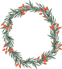 Olive Tree Branches Rose Hips Wreath Frame