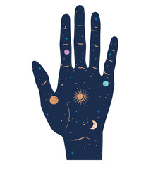 Space inside the human hand illustration