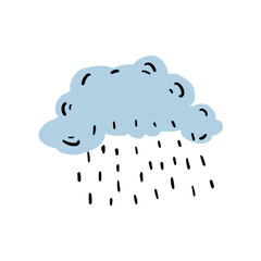 cute cloud hand drawn weather pattern with rainy on white background