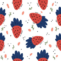 Seamless hand drawn strawberry fruit pattern 