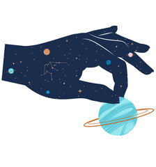 Human hand holds the planet illustration