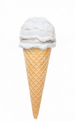 Vanilla ice cream scoop with cone isolated on white background