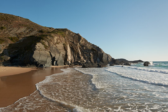 Beautiful view of the Praia da Amalia in Algarve region, Portugal