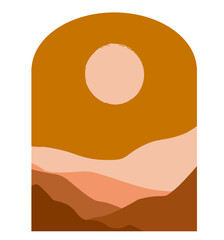 Abstract Landscape view, mountain and sun illustration