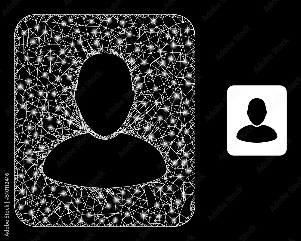 Poster net mesh person photo model icon with lightspots. illuminated vector constellation is created from p