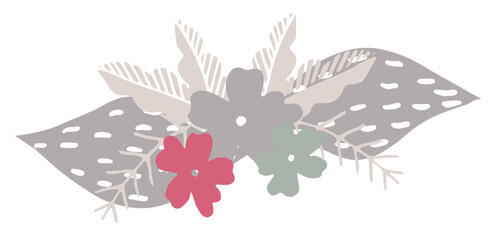 Blue ribbons with flowers illustration hand drawn