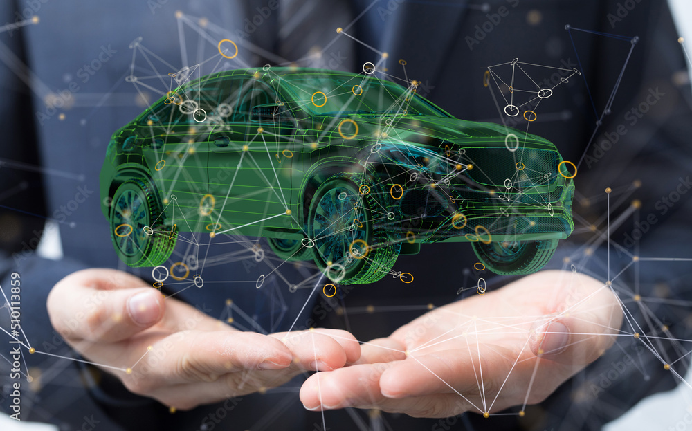 Poster Autonomous car with HUD graphic of Navigation system driving
