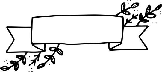 Black ribbon banner element hand drawn